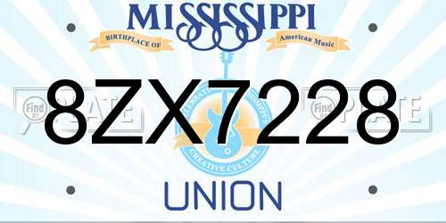 8ZX7228 Mississippi License Plate