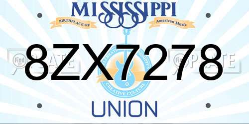 8ZX7278 Mississippi License Plate