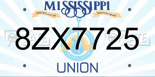 8ZX7725 Mississippi License Plate