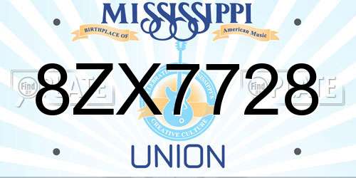 8ZX7728 Mississippi License Plate