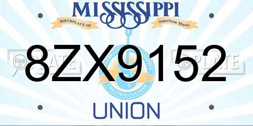 8ZX9152 Mississippi License Plate