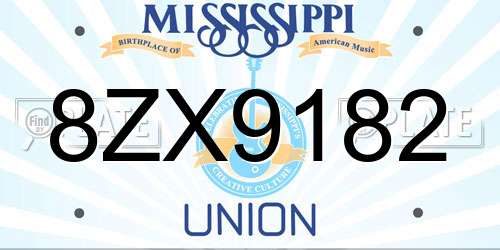 8ZX9182 Mississippi License Plate