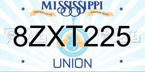 8ZXT225 Mississippi License Plate