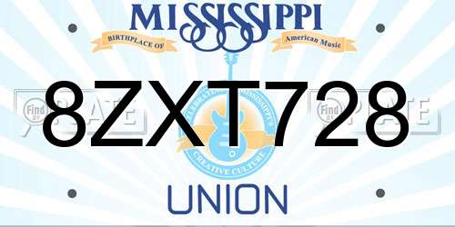 8ZXT728 Mississippi License Plate