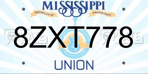 8ZXT778 Mississippi License Plate