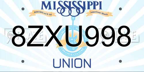 8ZXU998 Mississippi License Plate