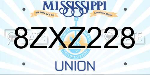8ZXZ228 Mississippi License Plate