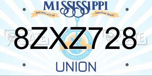 8ZXZ728 Mississippi License Plate