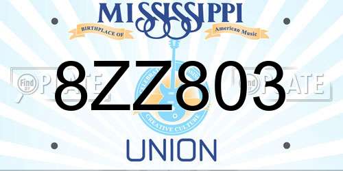 8ZZ803 Mississippi License Plate
