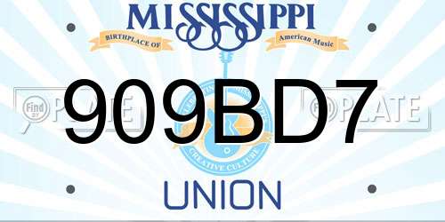 909BD7 Mississippi License Plate