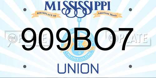 909BO7 Mississippi License Plate