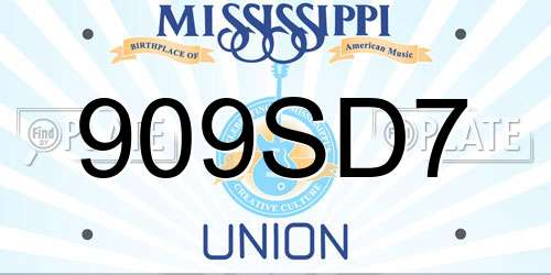 909SD7 Mississippi License Plate