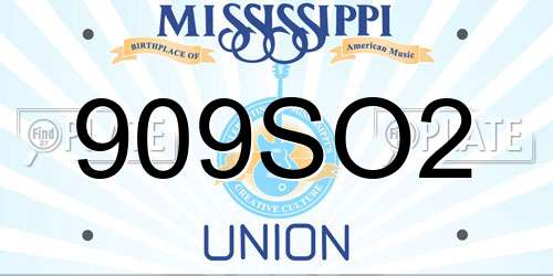 909SO2 Mississippi License Plate