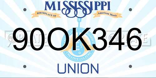 90OK346 Mississippi License Plate