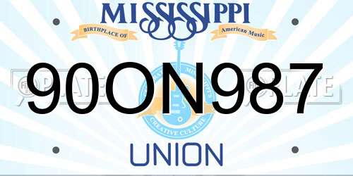 90ON987 Mississippi License Plate