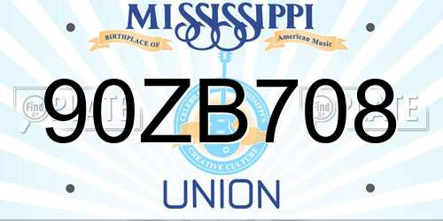 90ZB708 Mississippi License Plate