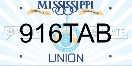 916TAB Mississippi License Plate