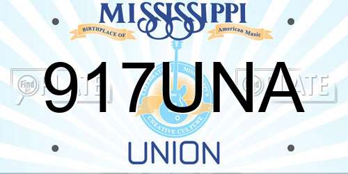 917UNA Mississippi License Plate