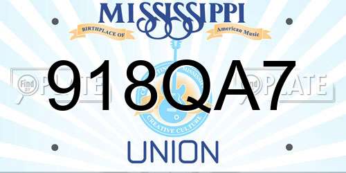 918QA7 Mississippi License Plate