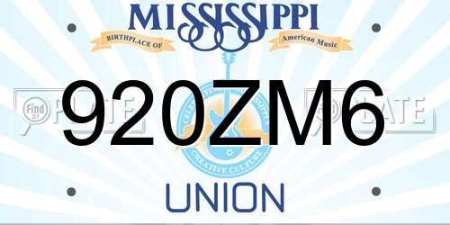 920ZM6 Mississippi License Plate
