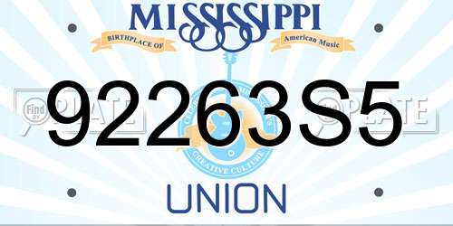 92263S5 Mississippi License Plate