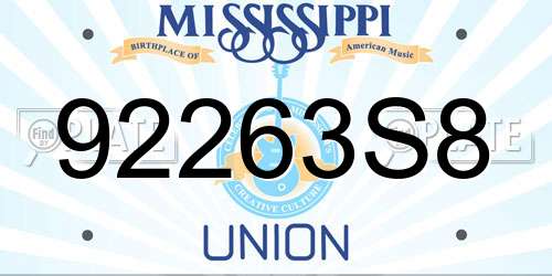92263S8 Mississippi License Plate