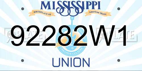 92282W1 Mississippi License Plate
