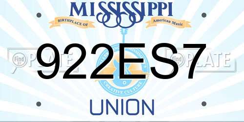 922ES7 Mississippi License Plate