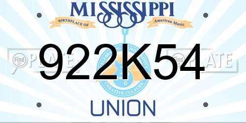 922K54 Mississippi License Plate