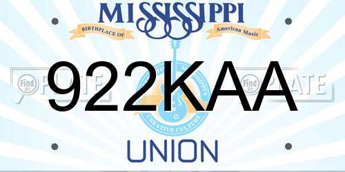 922KAA Mississippi License Plate