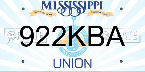 922KBA Mississippi License Plate