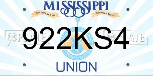 922KS4 Mississippi License Plate
