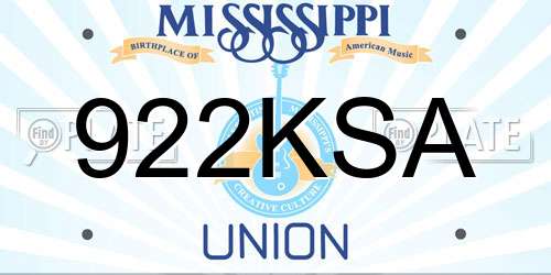 922KSA Mississippi License Plate