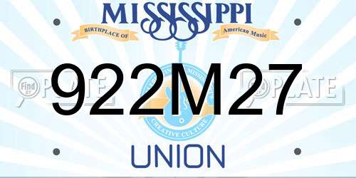 922M27 Mississippi License Plate