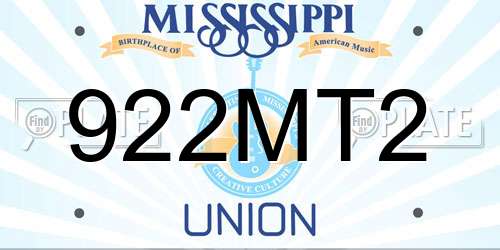922MT2 Mississippi License Plate