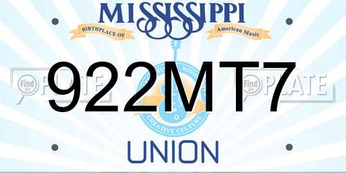 922MT7 Mississippi License Plate