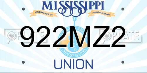 922MZ2 Mississippi License Plate