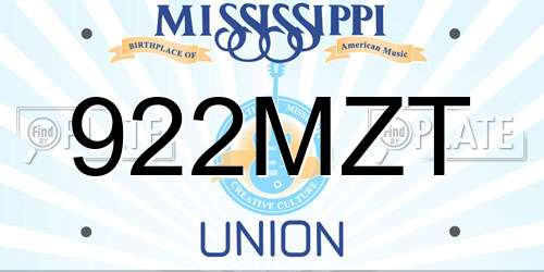 922MZT Mississippi License Plate