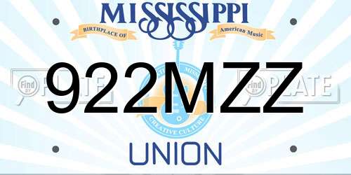 922MZZ Mississippi License Plate