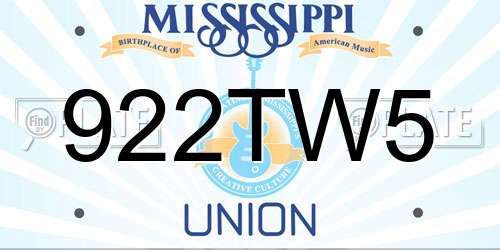 922TW5 Mississippi License Plate