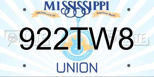 922TW8 Mississippi License Plate