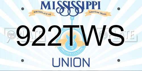 922TWS Mississippi License Plate