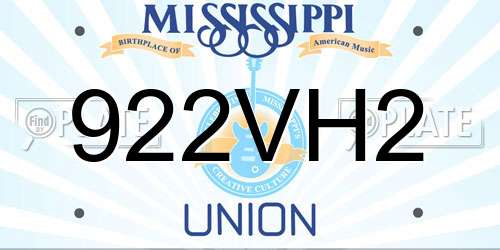 922VH2 Mississippi License Plate