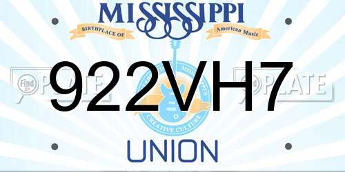 922VH7 Mississippi License Plate
