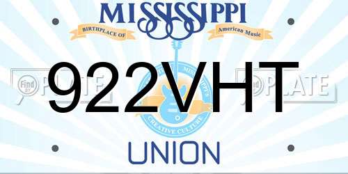 922VHT Mississippi License Plate
