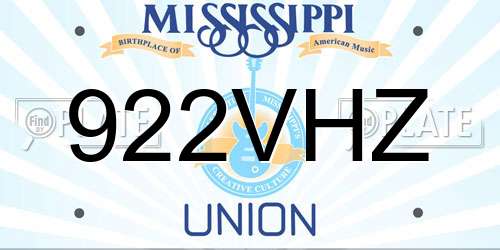 922VHZ Mississippi License Plate