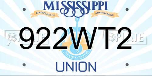 922WT2 Mississippi License Plate