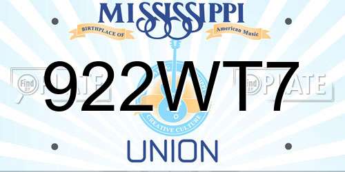 922WT7 Mississippi License Plate