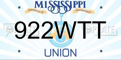 922WTT Mississippi License Plate