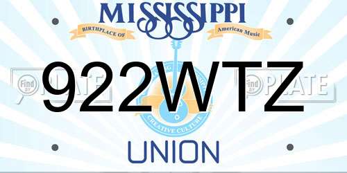 922WTZ Mississippi License Plate